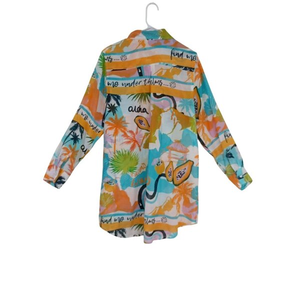 Violet Sky Shirt Tropical Print Button-Up Sz L Cotton Blend Vibrant Colors Women - Picture 7 of 10